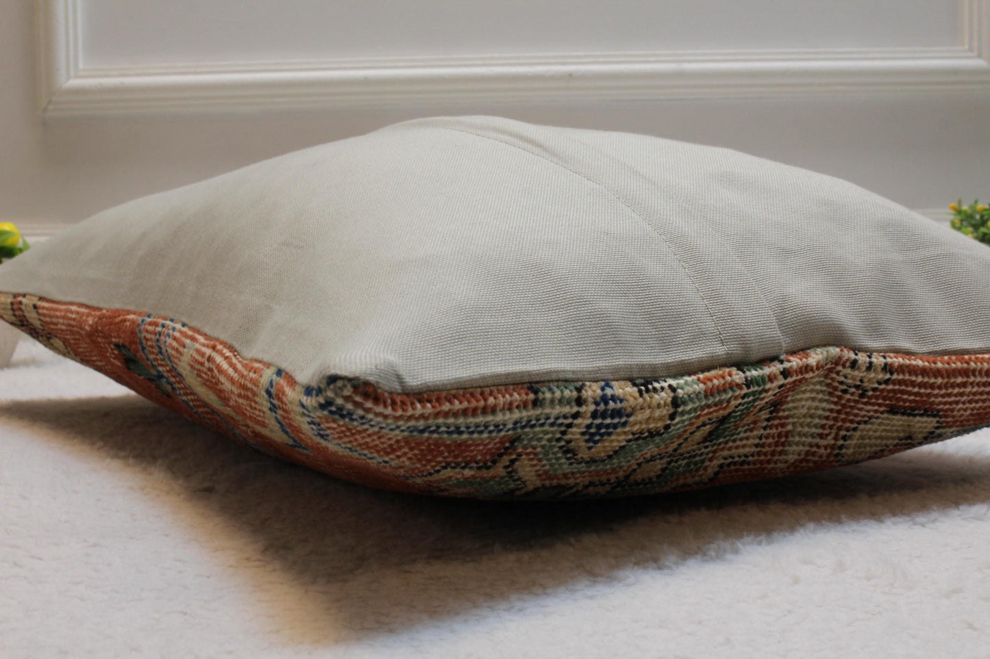 Handmade Turkish Rug Lumbar Pillow Cover: Upcycled Wool, 16x24 inch