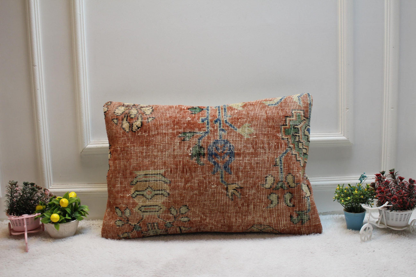 Handmade Turkish Rug Lumbar Pillow Cover: Upcycled Wool, 16x24 inch