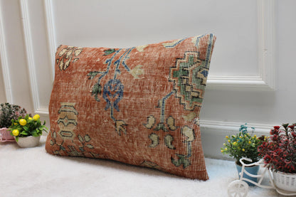 Handmade Turkish Rug Lumbar Pillow Cover: Upcycled Wool, 16x24 inch