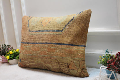 Handmade Wool Lumbar Pillow Cover: Vintage Turkish Rug, 16x24 inc