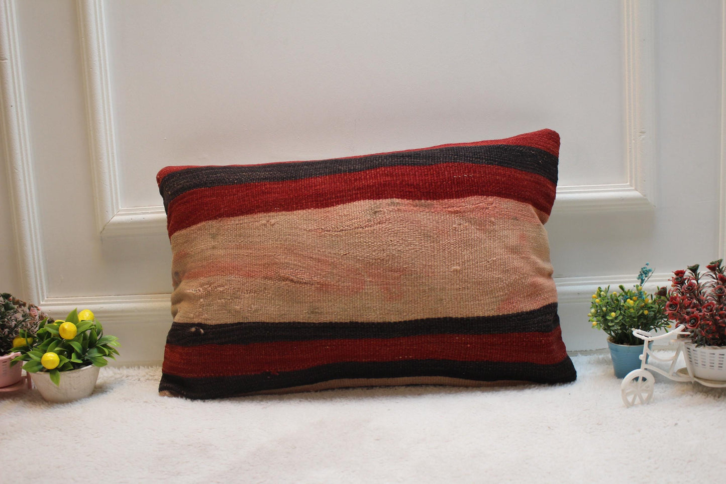 Handmade Kilim Lumbar Pillow Cover: Vintage Anatolian Wool, 16x24 Inch