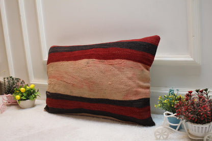 Handmade Kilim Lumbar Pillow Cover: Vintage Anatolian Wool, 16x24 Inch