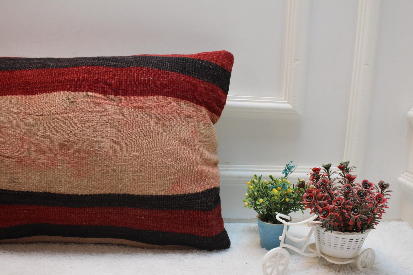 Handmade Kilim Lumbar Pillow Cover: Vintage Anatolian Wool, 16x24 Inch