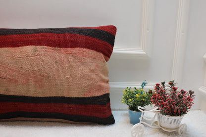 Handmade Kilim Lumbar Pillow Cover: Vintage Anatolian Wool, 16x24 Inch