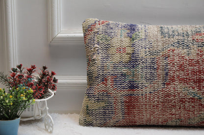 Handmade Turkish Rug Lumbar Pillow Cover: Organic Wool, 12x24 inch