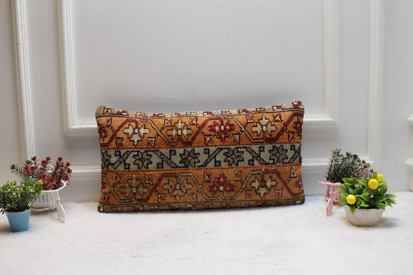 Handmade Turkish Rug Pillow Cover: Patchwork Boho Decor (12x24 in)