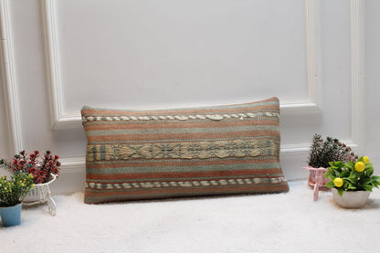 Striped Kilim Lumbar Pillow Cover: 12x24 Boho Decor