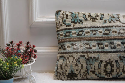 Handmade Kilim Lumbar Pillow Cover: Boho Woven Rug Pillow (12x24 inc)