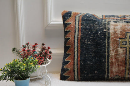 Handmade Kilim Pillow Cover: Upcycled Woven Rug, Bohemian Decor (12x24 inc)