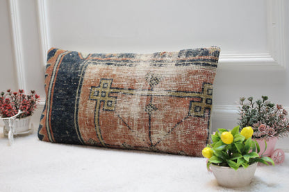 Handmade Kilim Pillow Cover: Upcycled Woven Rug, Bohemian Decor (12x24 inc)