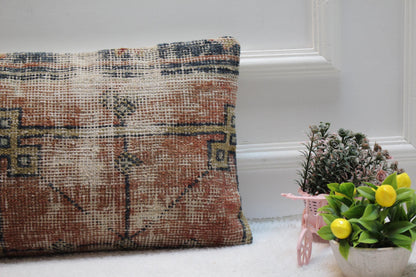 Handmade Kilim Pillow Cover: Upcycled Woven Rug, Bohemian Decor (12x24 inc)