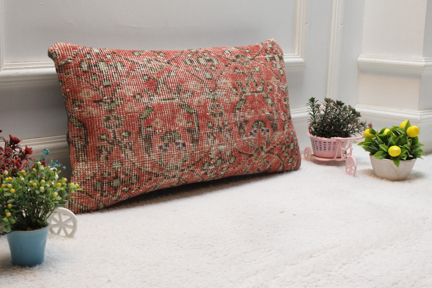 Red Turkish Rug Pillow Cover: Vintage Anatolian Kilim, 12x24 inch