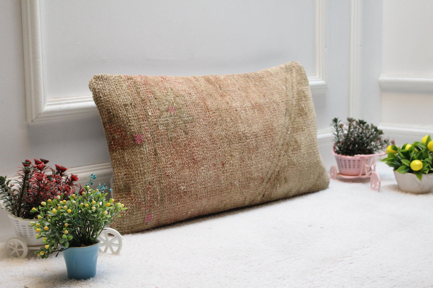 Anatolian Kilim Lumbar Pillow Cover: Upcycled Turkish Rug, 12x24 inc