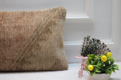 Anatolian Kilim Lumbar Pillow Cover: Upcycled Turkish Rug, 12x24 inc
