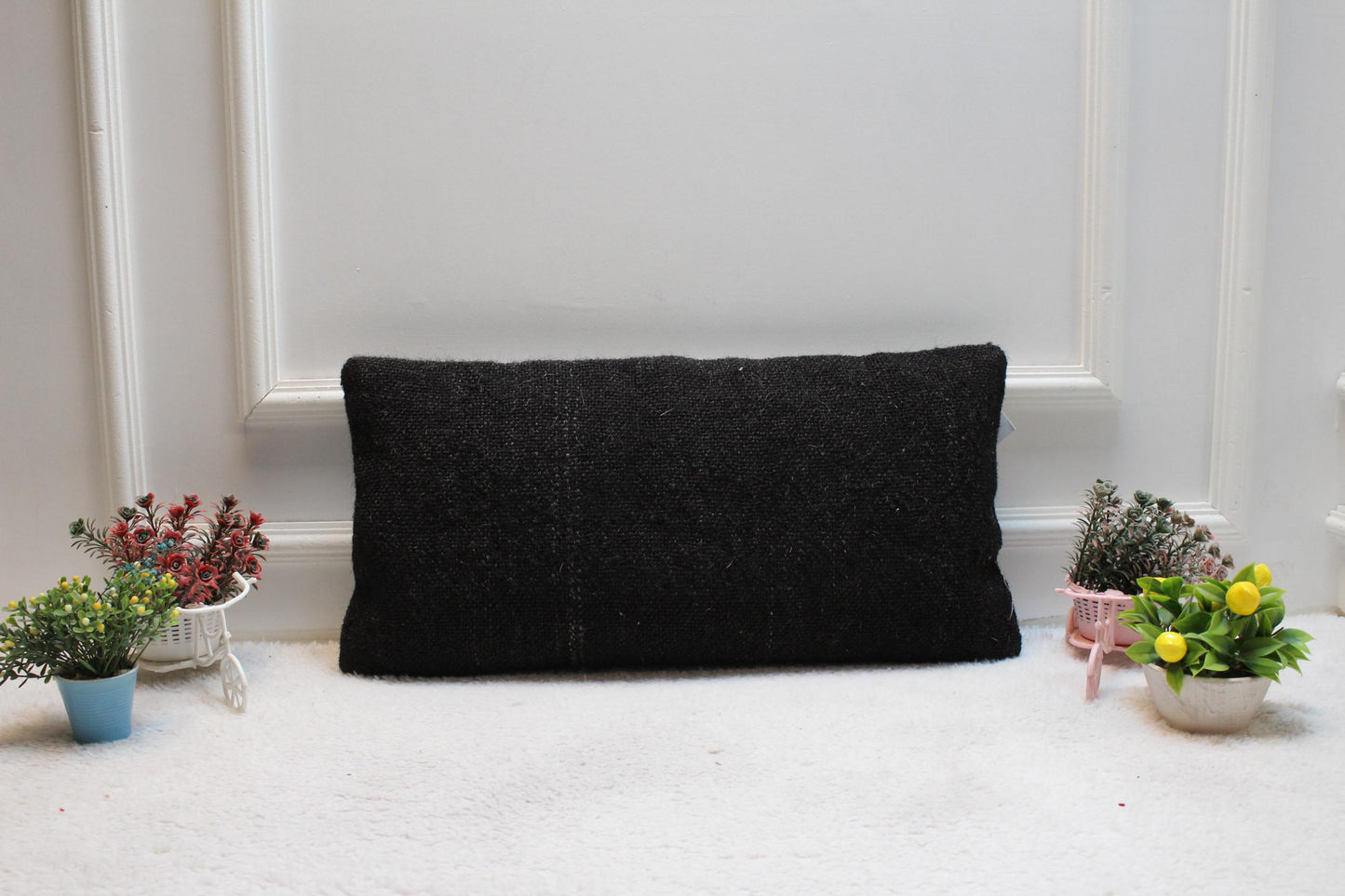 Black Kilim Lumbar Pillow Cover: Vintage Woven Rug, 12x24 inch
