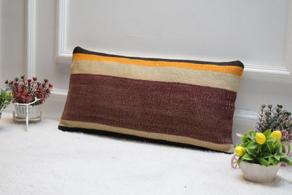 Vintage Kilim Pillow Cover: Organic Wool Boho Lumbar Pillow, 12x24