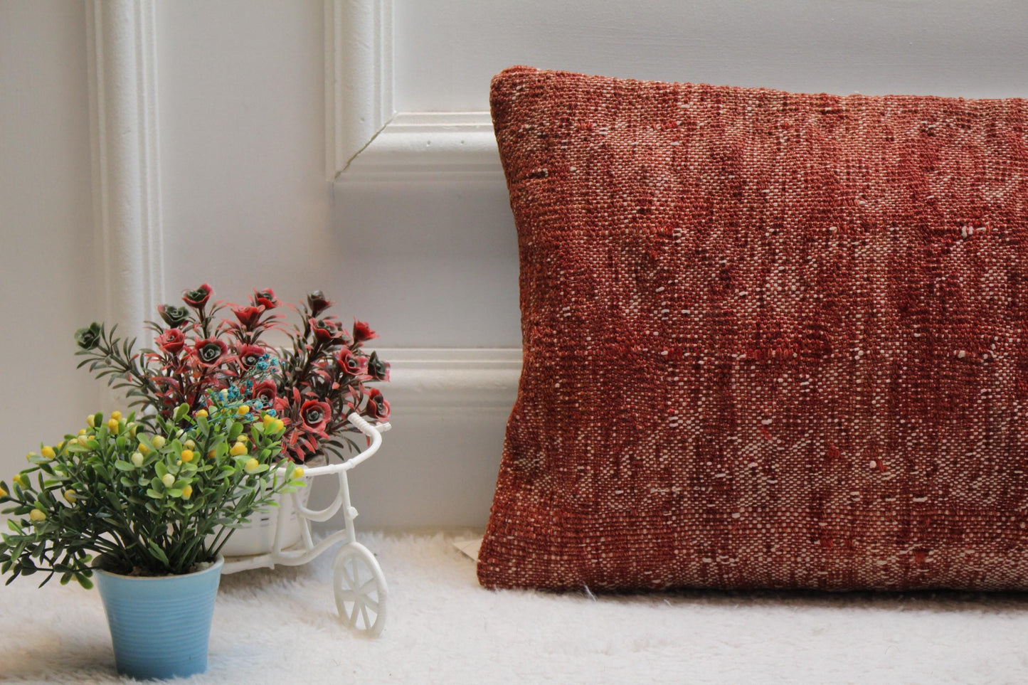 Red Kilim Pillow Cover (12x24 in): Vintage Woven Wool Lumbar Pillow