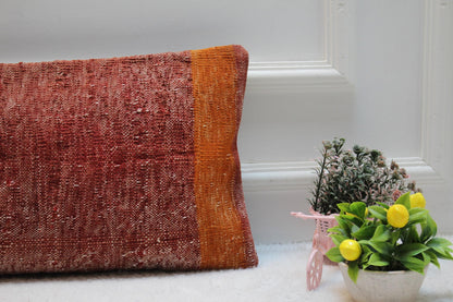 Red Kilim Pillow Cover (12x24 in): Vintage Woven Wool Lumbar Pillow