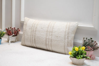 Handmade White Kilim Lumbar Pillow Cover: Bohemian Decor (12x24 in)