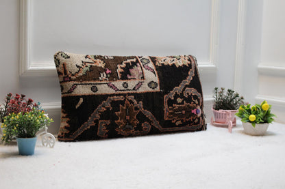 Handmade Wool Lumbar Pillow Cover: Boho Anatolian Design, 12x24 inch