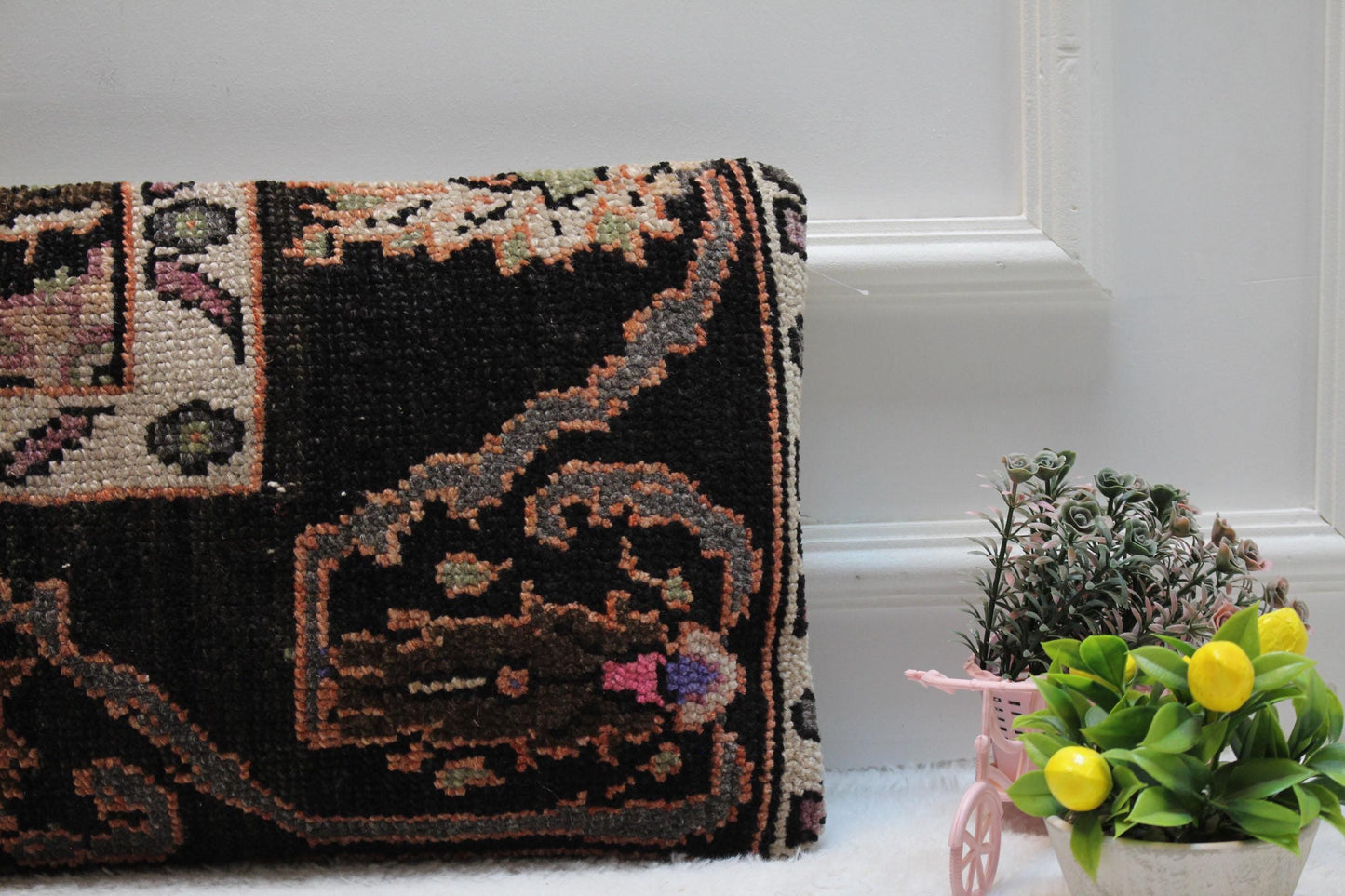 Handmade Wool Lumbar Pillow Cover: Boho Anatolian Design, 12x24 inch