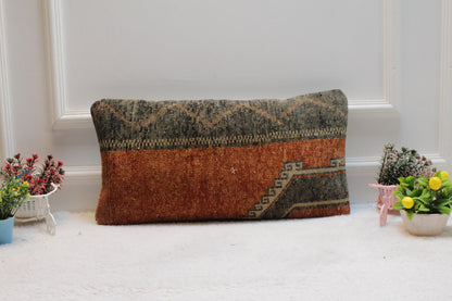 Handmade Turkish Rug Pillow Cover: Vintage Woven Wool Lumbar Pillow (12x24 inc)