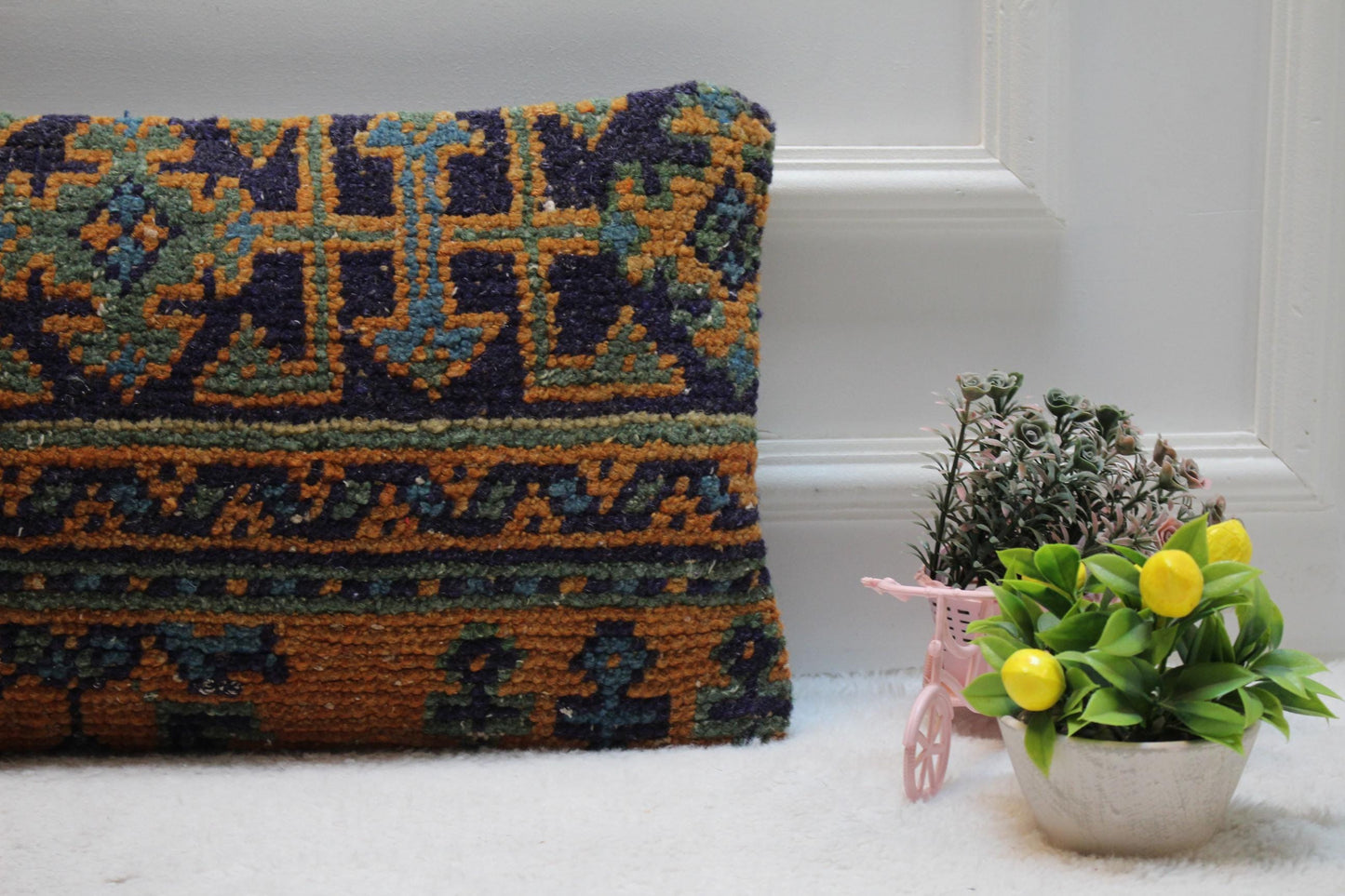 Handmade Turkish Rug Pillow Cover: Upcycled Kilim Lumbar Pillow (12x24 inc)