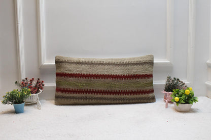 Handmade Kilim Lumbar Pillow Cover: Vintage Woven Rug, 12x24 inch