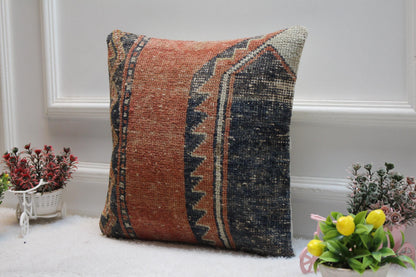 Handmade Red Turkish Rug Pillow Cover: Boho Home Decor (16x16 inch)