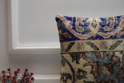 Blue Vintage Turkish Rug Pillow Cover: Boho Kilim Pillow (16x16 in)