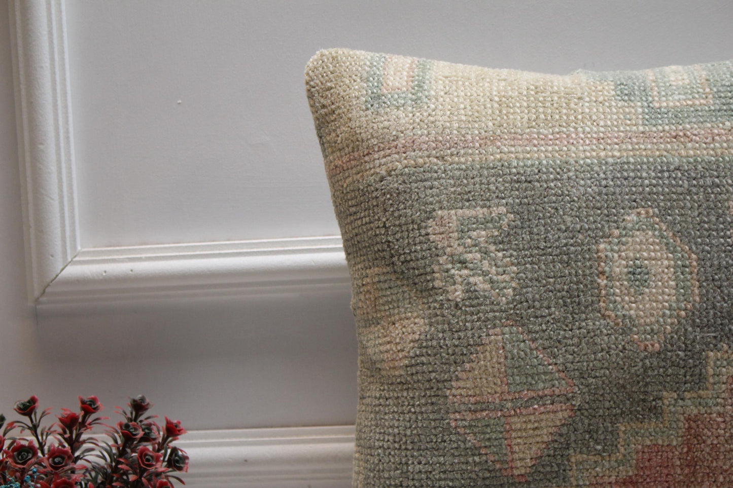 Handmade Kilim Pillow Cover: Upcycled Vintage Turkish Rug, 16x16 inch