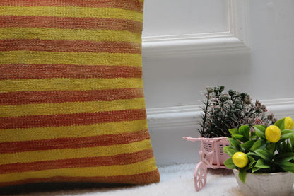 Yellow & Red Kilim Pillow Cover: Boho Woven Wool Cushion (16x16 in)