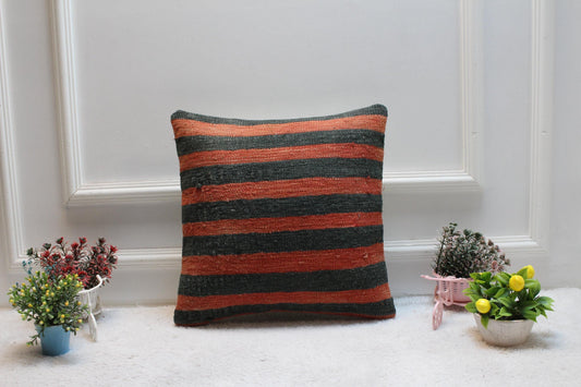 Red & Black Kilim Pillow Cover: Vintage Boho Home Decor (16x16 in)