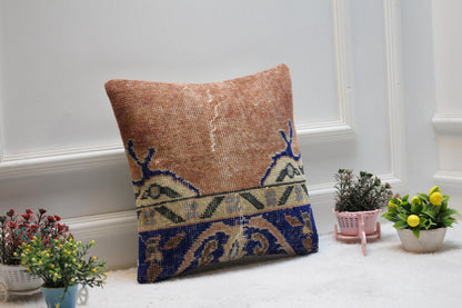 Handmade Turkish Rug Pillow Cover: Upcycled Boho Home Decor (16x16 in)