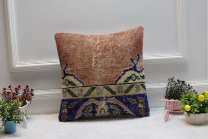 Handmade Turkish Rug Pillow Cover: Upcycled Boho Home Decor (16x16 in)