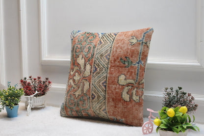 Handmade Kilim Pillow Cover: Upcycled Woven Rug, Boho Home Decor (16x16 in)
