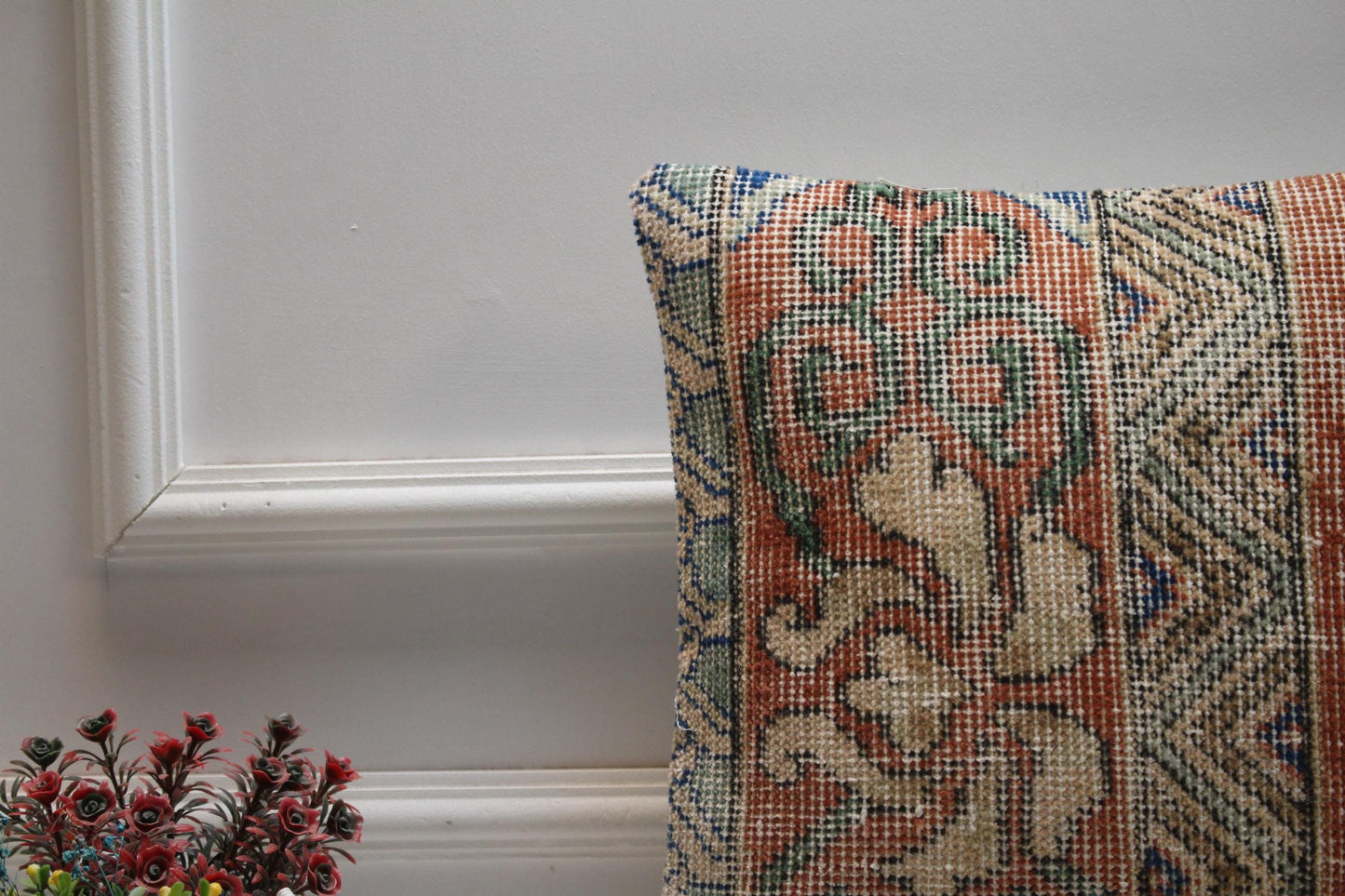 Handmade Kilim Pillow Cover: Upcycled Woven Rug, Boho Home Decor (16x16 in)