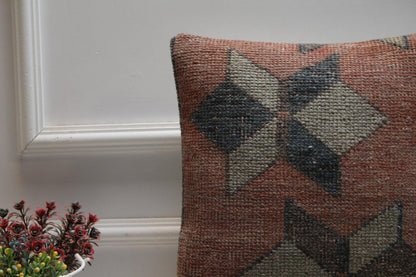 Red Turkish Kilim Pillow Cover: Vintage Woven Wool, 16x16