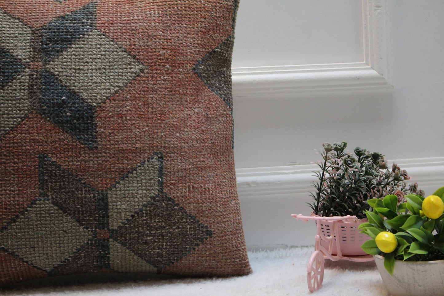 Red Turkish Kilim Pillow Cover: Vintage Woven Wool, 16x16