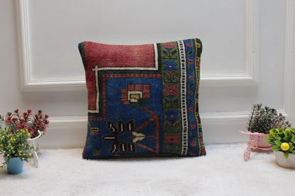 Handmade Kilim Pillow Cover: Upcycled Turkish Rug, Boho Design (16x16 inch)