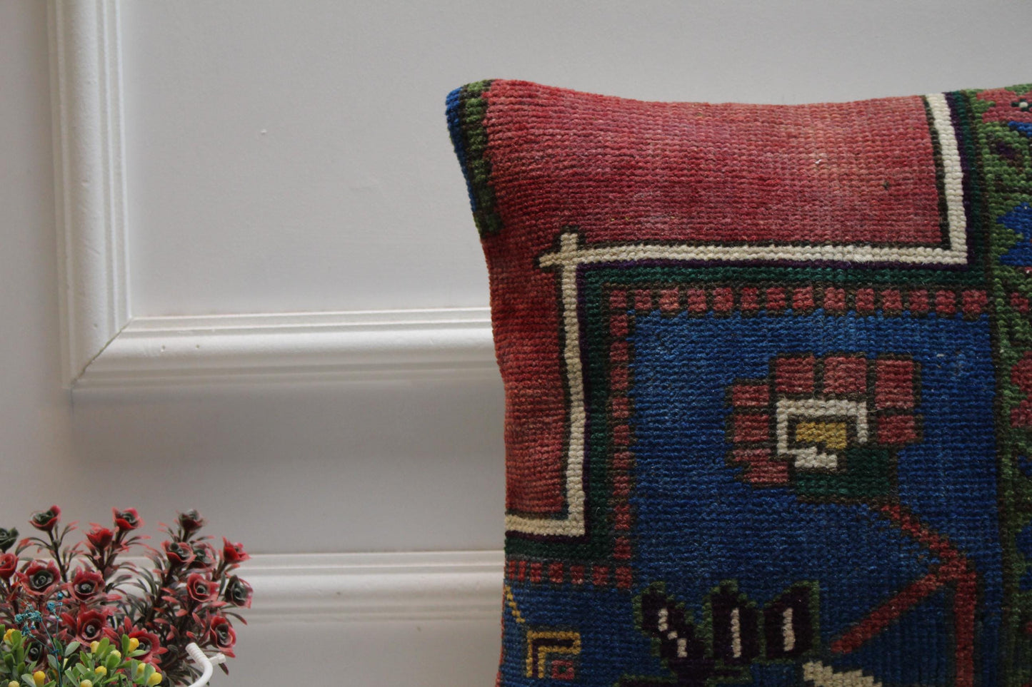 Handmade Kilim Pillow Cover: Upcycled Turkish Rug, Boho Design (16x16 inch)