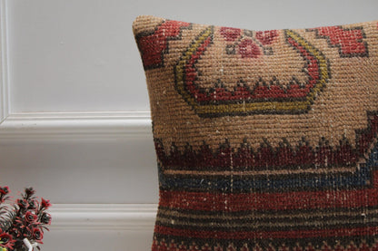 Handmade Kilim Pillow Cover: Upcycled Woven Rug, Boho Design (16x16 in)