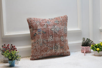 Red Vintage Turkish Rug Pillow Cover: 16x16 Boho Throw Pillow