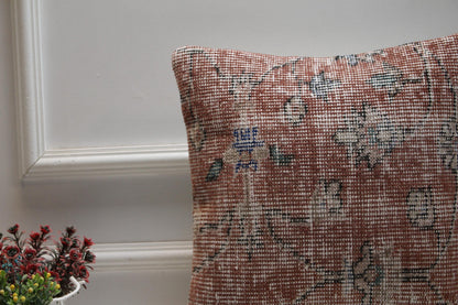 Red Vintage Turkish Rug Pillow Cover: 16x16 Boho Throw Pillow