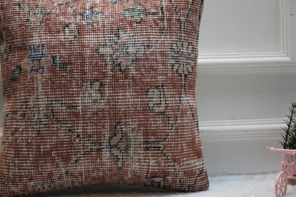Red Vintage Turkish Rug Pillow Cover: 16x16 Boho Throw Pillow