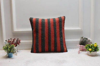 Red and Black Kilim Pillow Cover: Boho Home Decor (16x16 in)