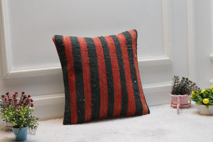Red and Black Kilim Pillow Cover: Boho Home Decor (16x16 in)