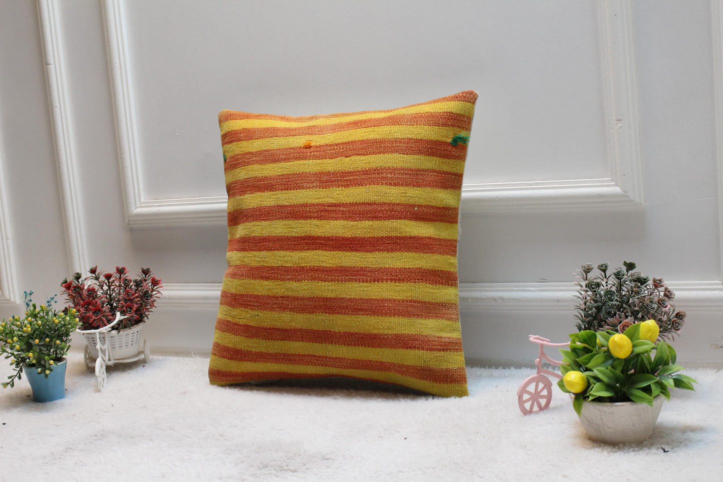 Handmade Striped Kilim Pillow Cover: Bohemian Decor (16x16 inch)