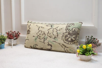 Floral Kilim Lumbar Pillow Cover: Organic Wool Throw Pillow, 12x24 inch