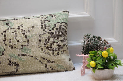 Floral Kilim Lumbar Pillow Cover: Organic Wool Throw Pillow, 12x24 inch